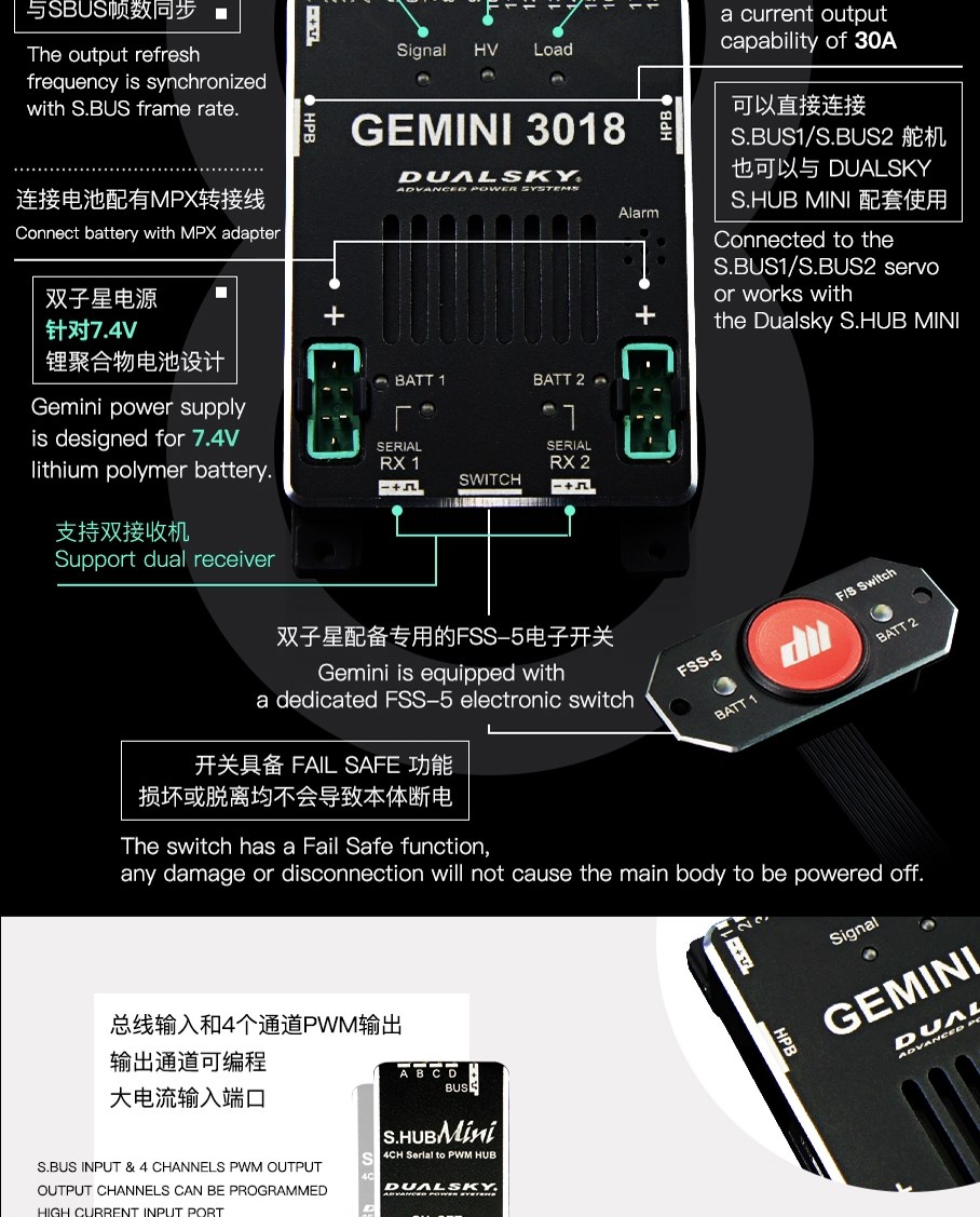 Dualsky Gemini 3018 str�mforsyningsspektrum SRXL