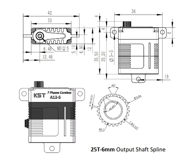 KST A12-S Digital Gear Wing Servo i stl 14kg